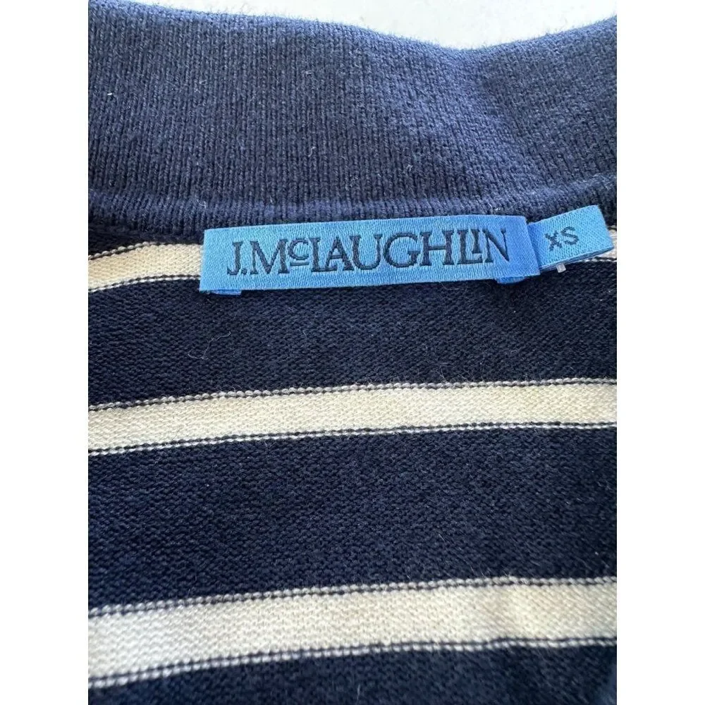 J. Mclaughlin Womens XS Collared V Neck Striped Sweater Navy White Nautical